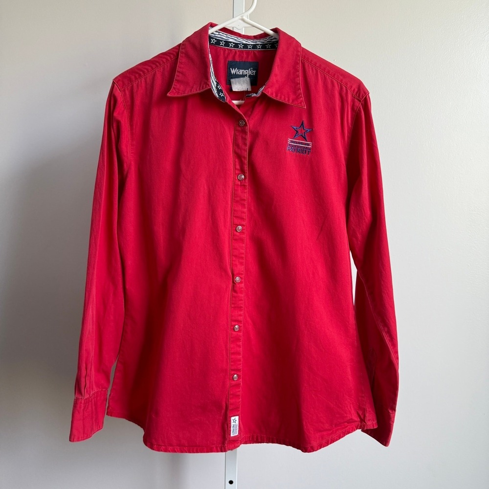 VTG Wrangler Mens‎ Red National Patriot Embroidered Long Sleeve Button Shirt L